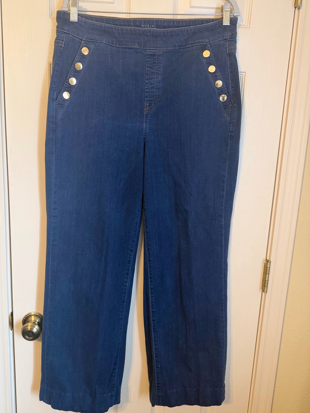 Chico's Navy Wide Leg Jeans with Gold Buttons 
Size 2 Pull-On Style ( US size 12